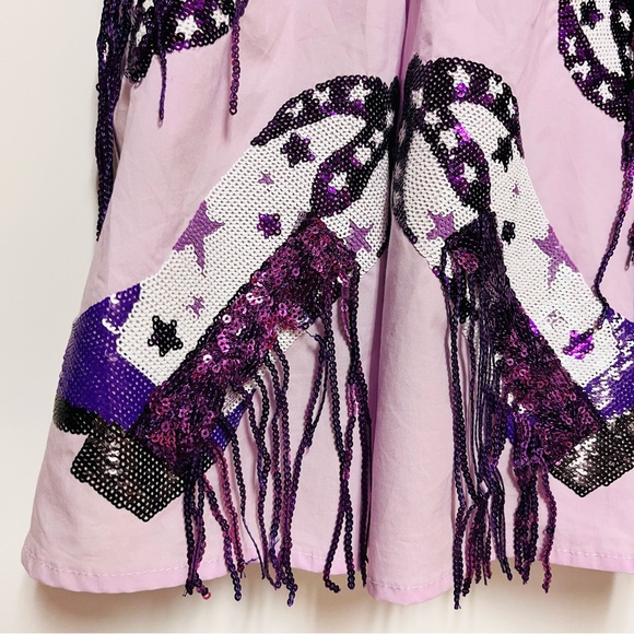 Queen of Sparkles Dress Purple Sequin Cowboy Boot Fringe XS Mini Fairy Pockets - Picture 8 of 15